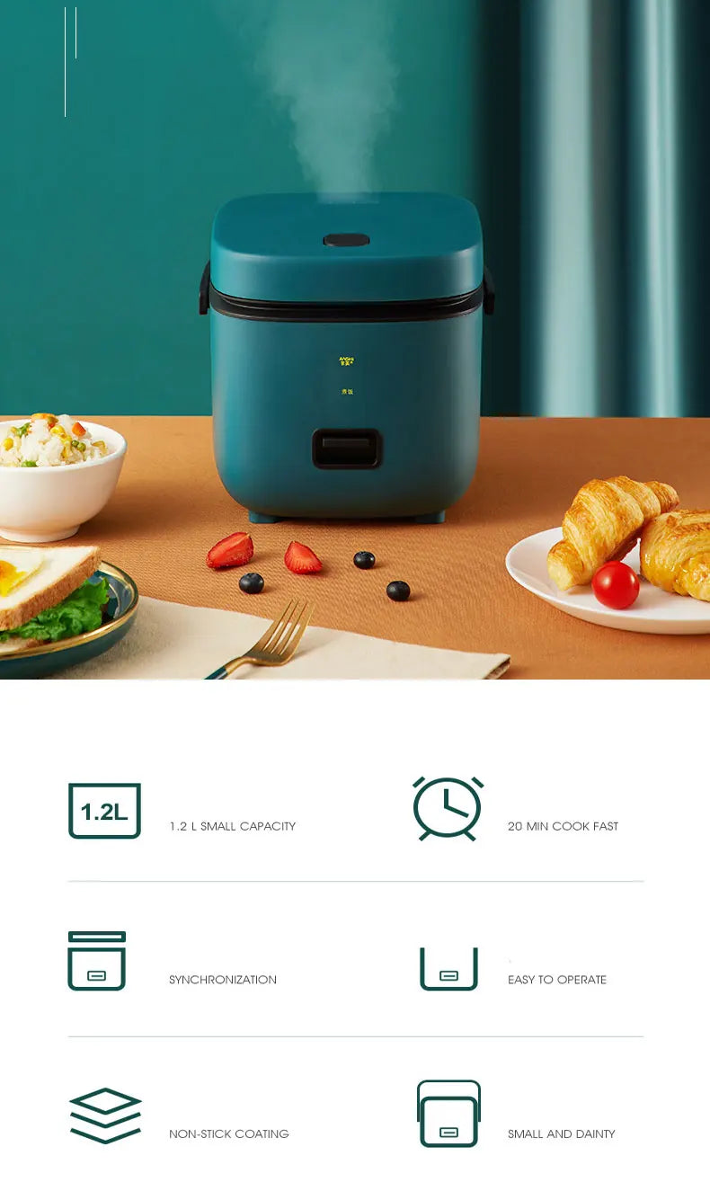1.2L New Mini Rice Cooker Small 1-2 Person Rice Cooker Household Single Kitchen Small Household Appliances WIth Handle EU Plug
