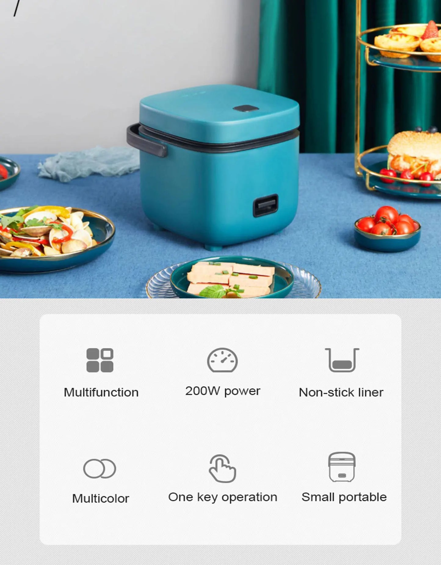 1.2L New Mini Rice Cooker Small 1-2 Person Rice Cooker Household Single Kitchen Small Household Appliances WIth Handle EU Plug