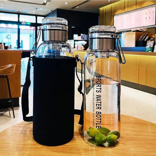 1.0 L Large Glass Water Bottle With Cloth Sleeve Borosilicate Glass Drinking Bottles With Tea Infuse Portable Outdoor Tour Cup