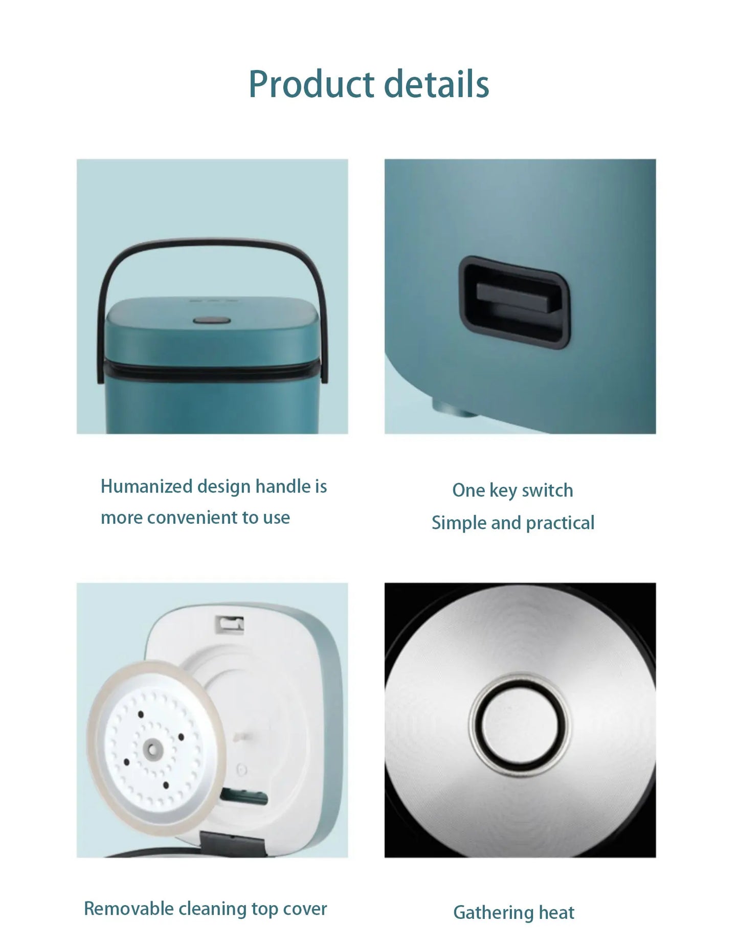 1.2L New Mini Rice Cooker Small 1-2 Person Rice Cooker Household Single Kitchen Small Household Appliances WIth Handle EU Plug