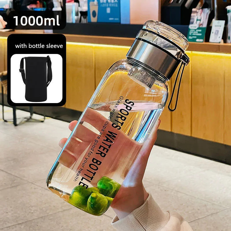 1.0 L Large Glass Water Bottle With Cloth Sleeve Borosilicate Glass Drinking Bottles With Tea Infuse Portable Outdoor Tour Cup