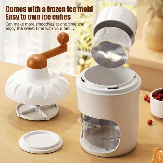 Hand Crank Kitchen Ice Crusher Snow Cone Shaver With Tray Stainless Steel Blade Non-electric Machine For Home Commercial