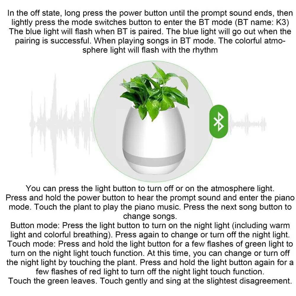 Smart Flowerpots Indoor Plant Pot Easy And Fun Plant Care Tech Wireless Speaker For Home Gardening Travel-friendly Decor Living