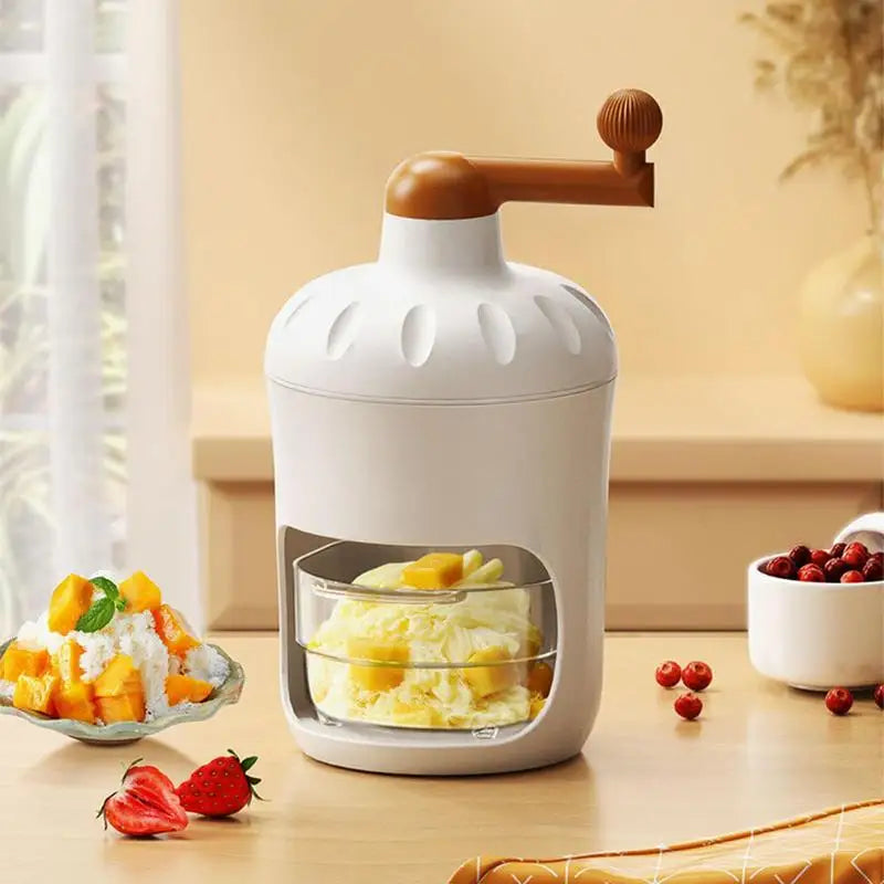 Hand Crank Kitchen Ice Crusher Snow Cone Shaver With Tray Stainless Steel Blade Non-electric Machine For Home Commercial