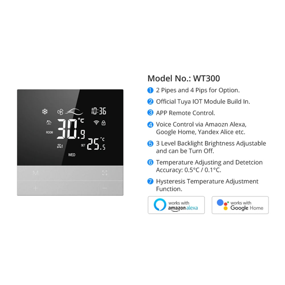 WiFi Smart Central Air Conditioner Thermostat 2 4 Pipe Smart Air Conditioning Panel Voice Tuya Temperature Controller for Alexa