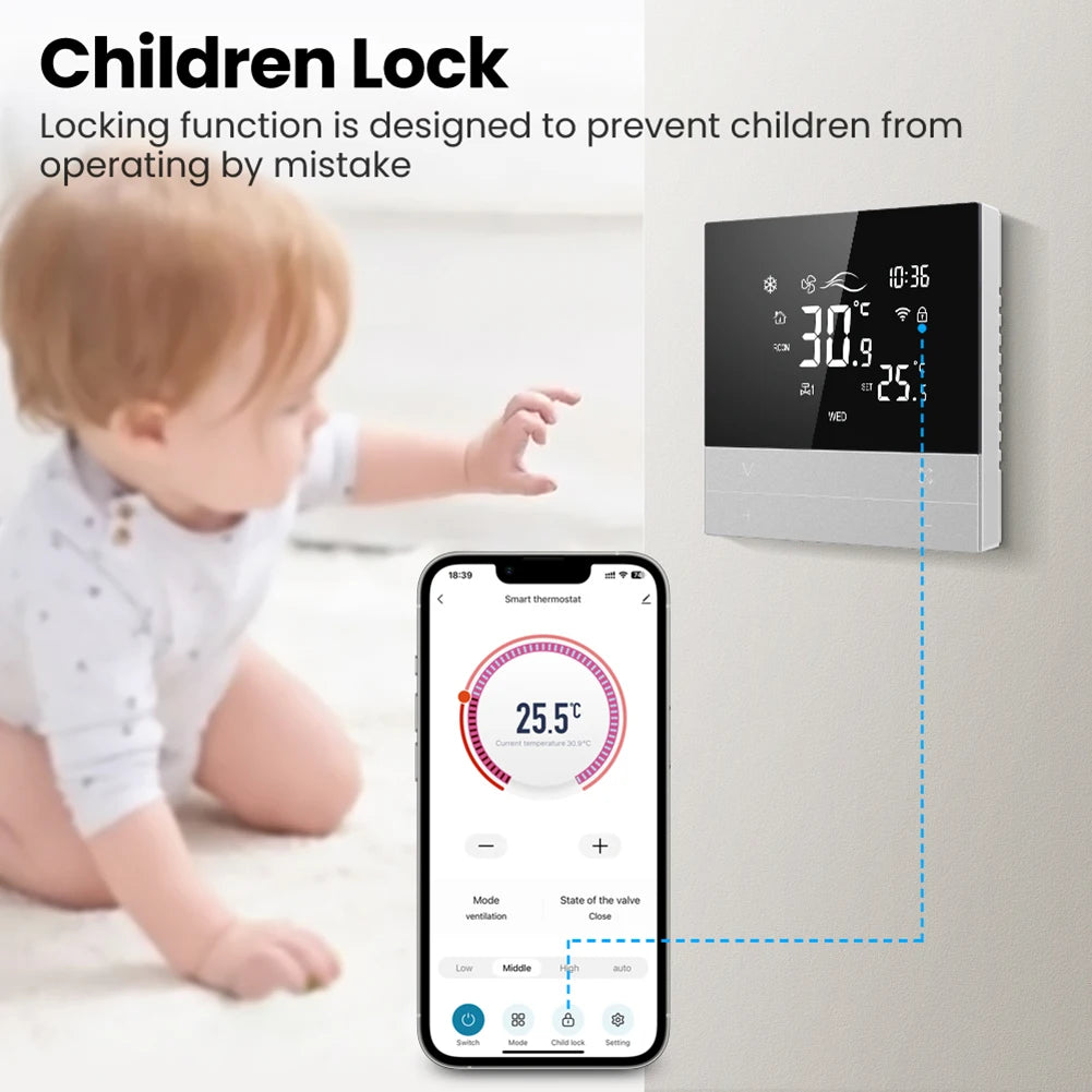 WiFi Smart Central Air Conditioner Thermostat 2 4 Pipe Smart Air Conditioning Panel Voice Tuya Temperature Controller for Alexa