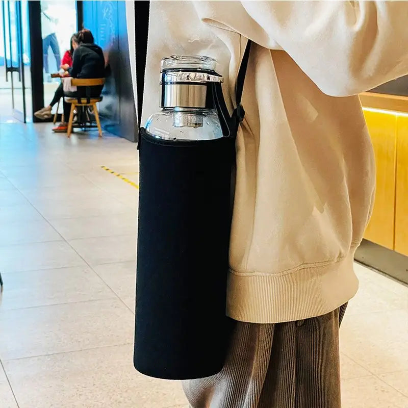 1.0 L Large Glass Water Bottle With Cloth Sleeve Borosilicate Glass Drinking Bottles With Tea Infuse Portable Outdoor Tour Cup